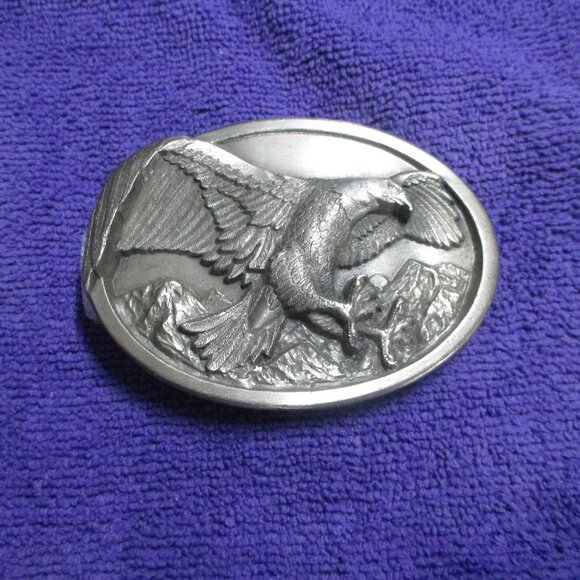 Bald Eagle Belt Buckle Bergamot Brass Works Metal W-146 USA Silver Tone 1984 - Picture 1 of 7